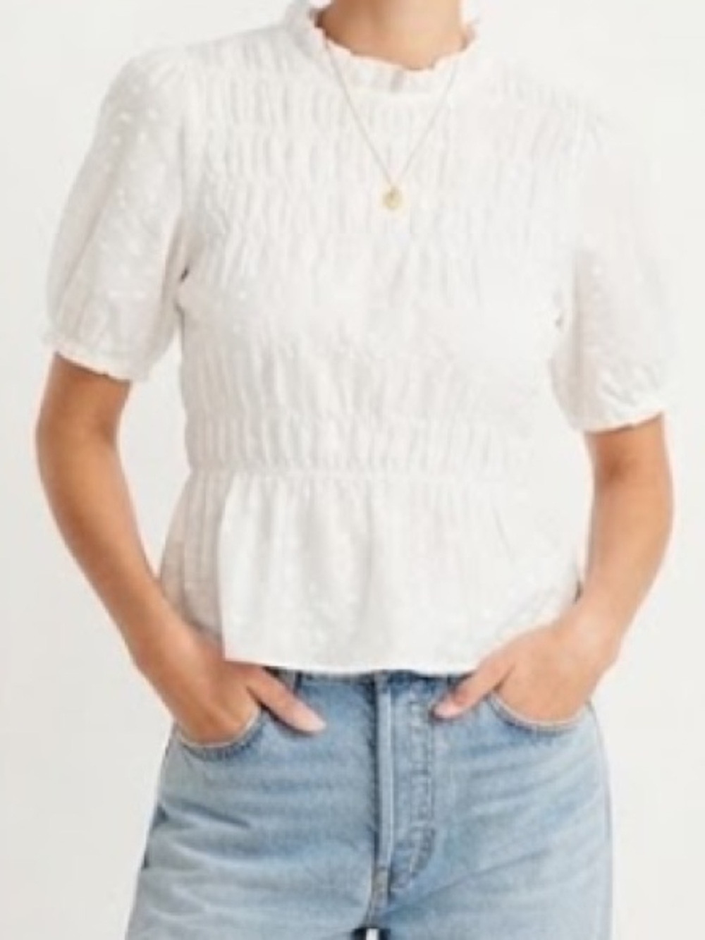 NWOT Rivir White Swiss Dot Blouse Top | Size M